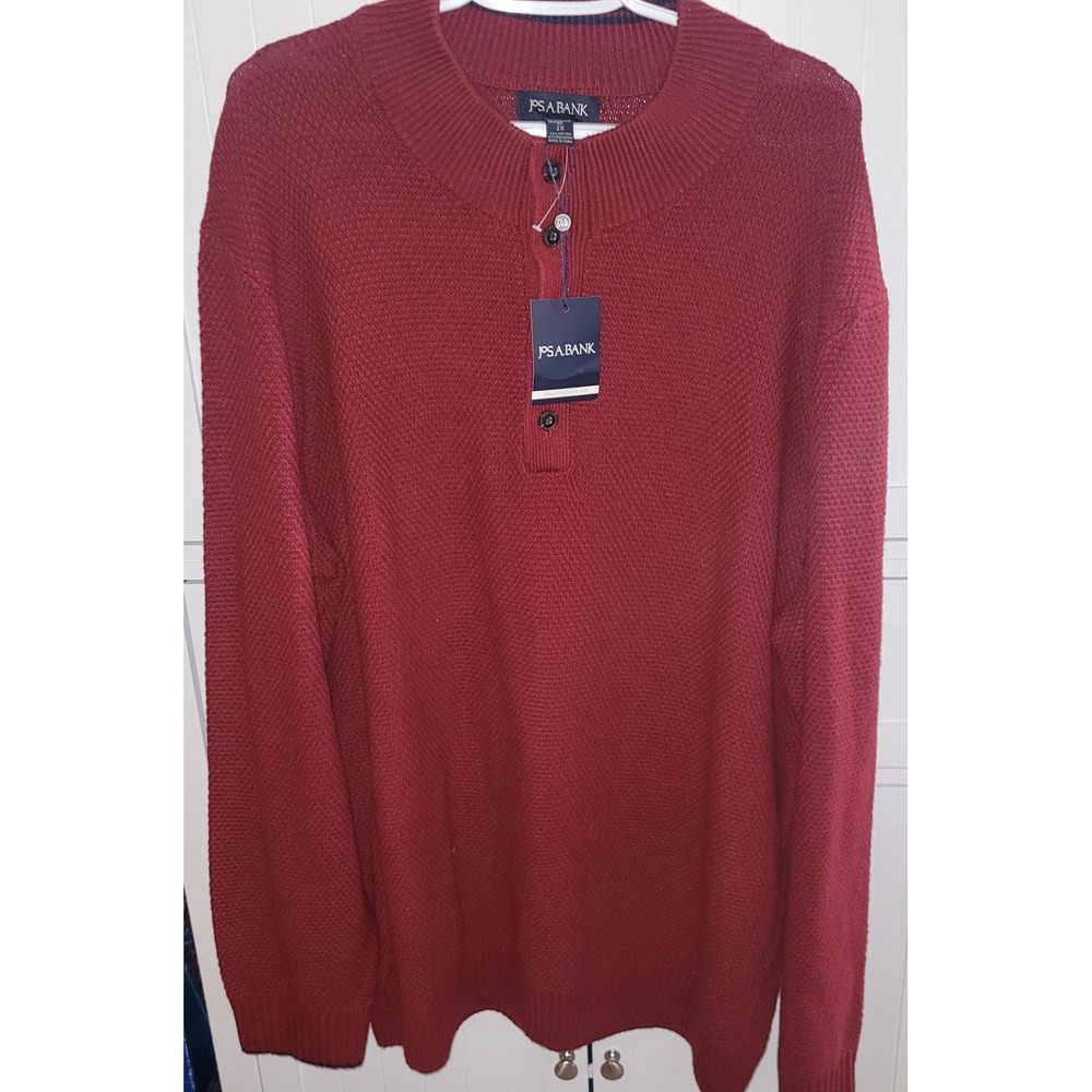 Jos. A. Bank Men 2X Burgundy Red Henley Sweater Traditional Fit NWT Cotton Blend